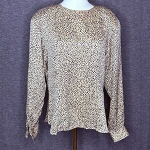 Vintage Evan Picone 100% Silk Blouse Womens Size 14 Long Sleeve Printed Top